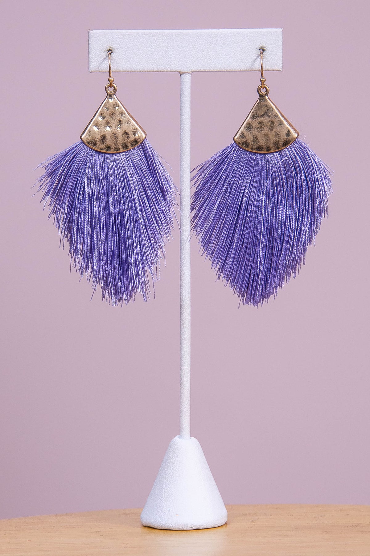 Lavender/Gold Hammered Fringe Tassel Earrings - EAR4347LV