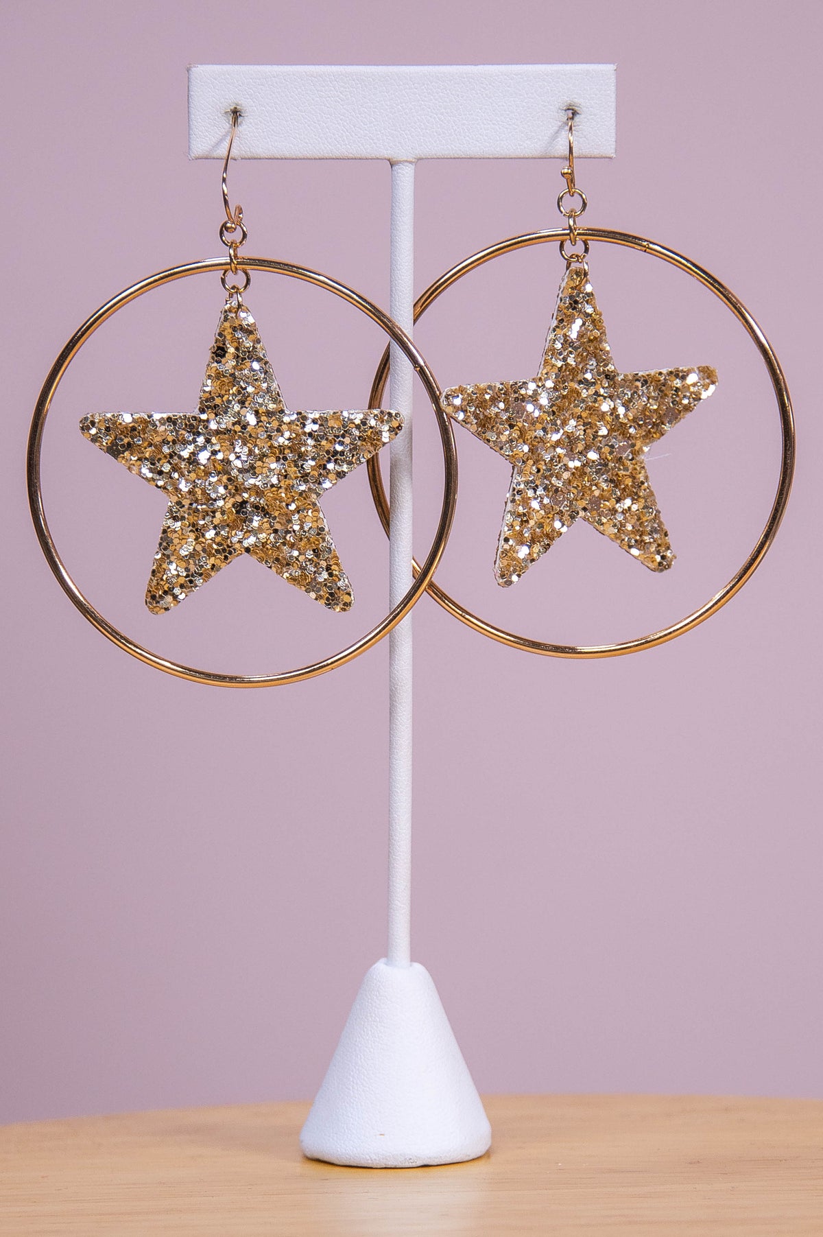 Gold/Multi Color Star Gold Hoop Earrings - EAR4346GD