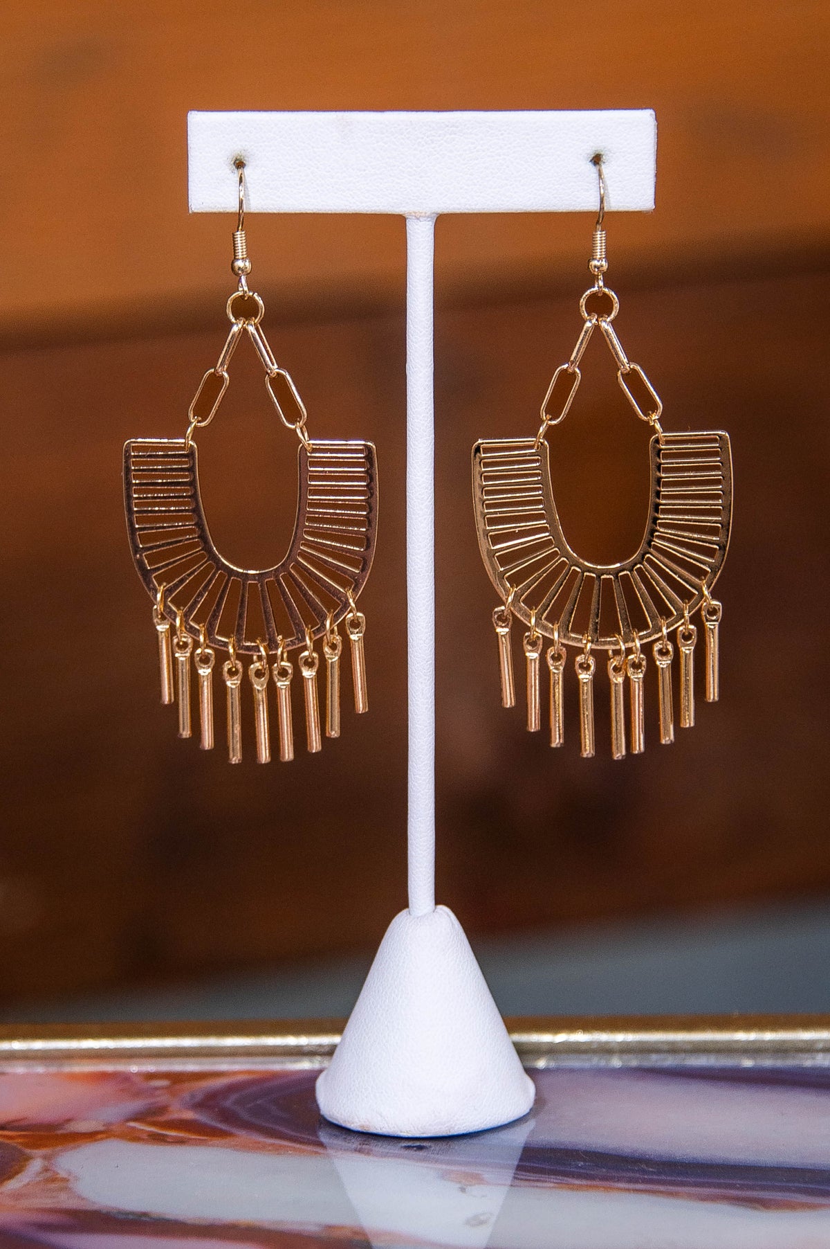 Gold Horseshoe Shaped Tassel Earrings - EAR4468GD