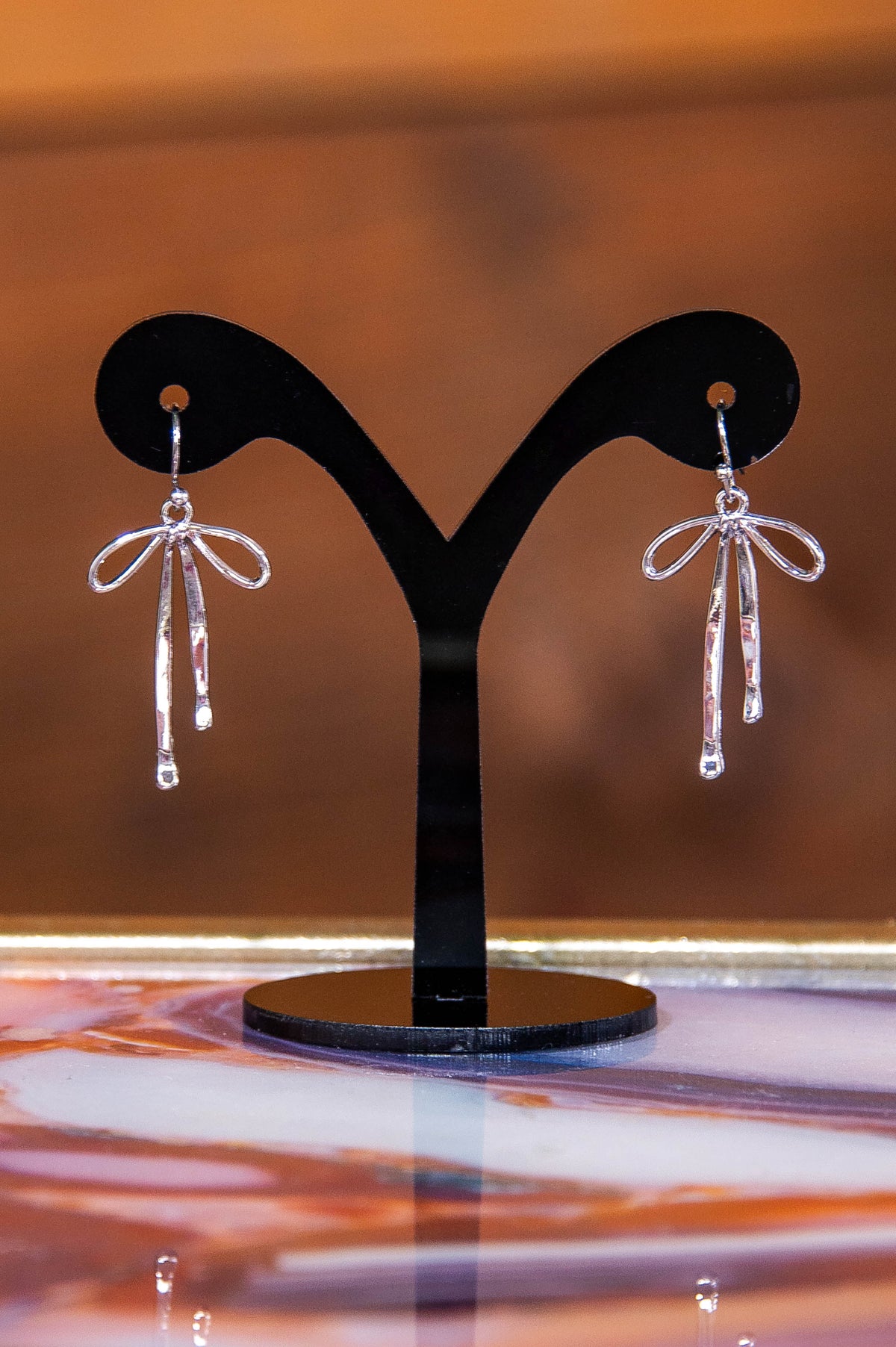 Silver Bow Drop Earrings - EAR4470SI