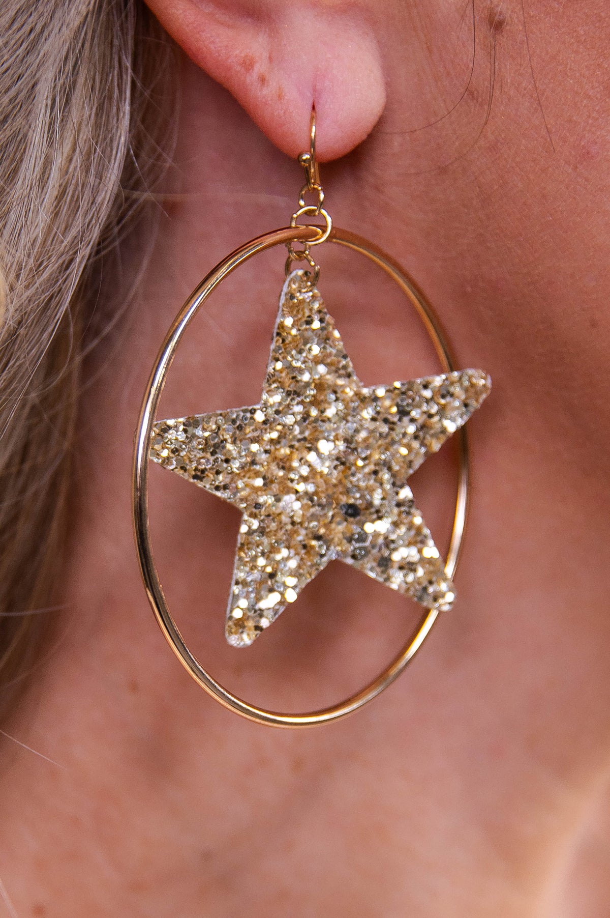 Gold/Multi Color Star Gold Hoop Earrings - EAR4346GD