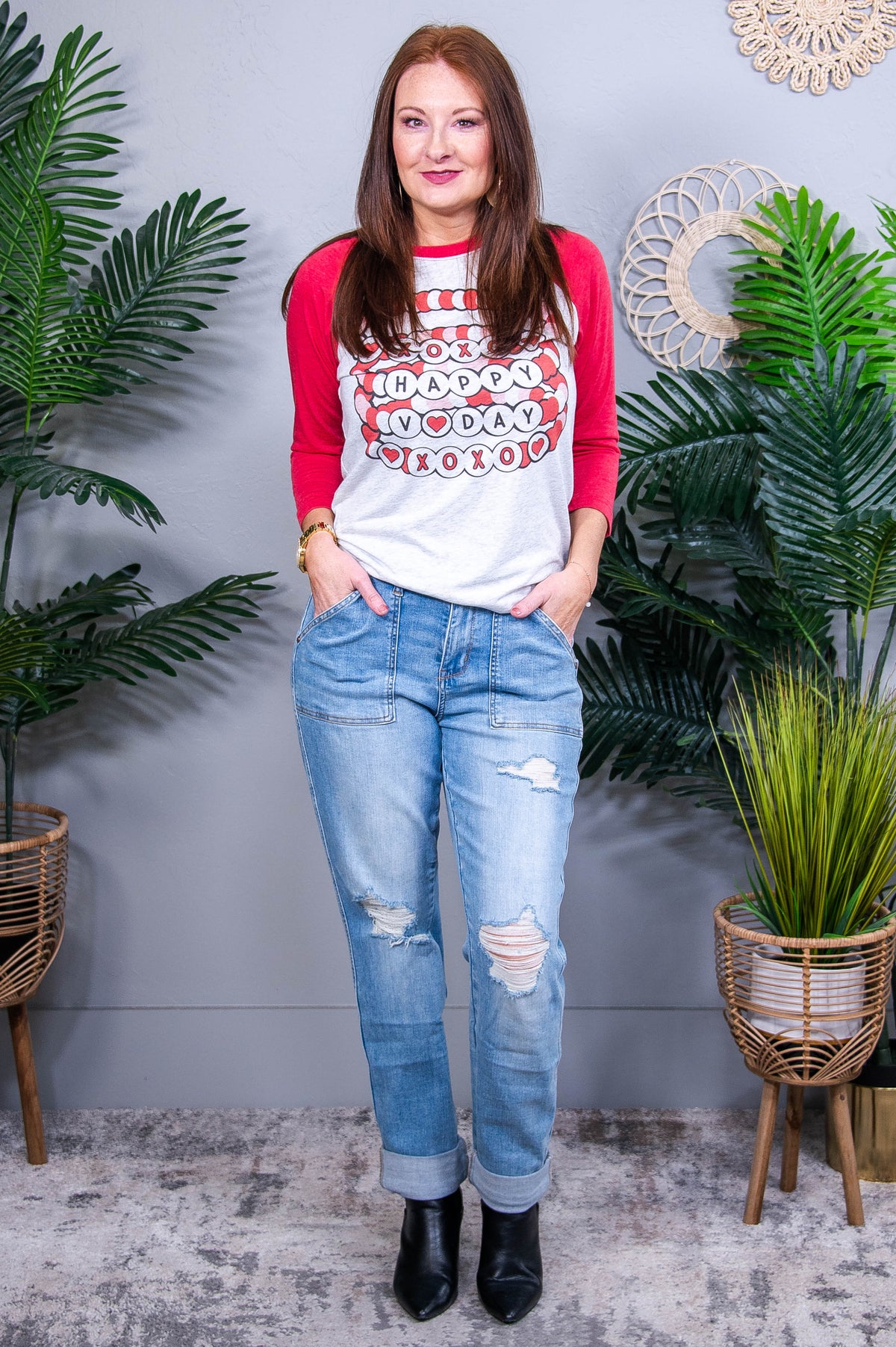 XOXO Happy V-Day Heather White/Vintage Red Graphic Tee - A3938HWH