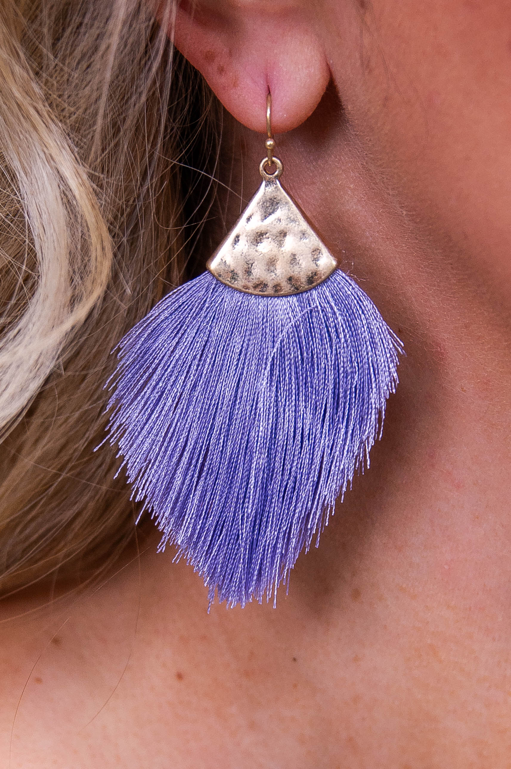 Lavender/Gold Hammered Fringe Tassel Earrings - EAR4347LV