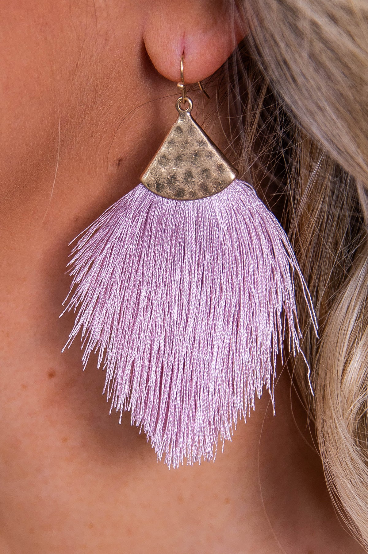 Mauve/Gold Hammered Fringe Tassel Earrings - EAR4348MV