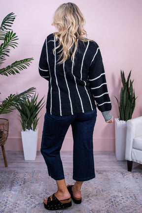 Bringing Perfection Black/White Striped Knitted Sweater - T10320BK