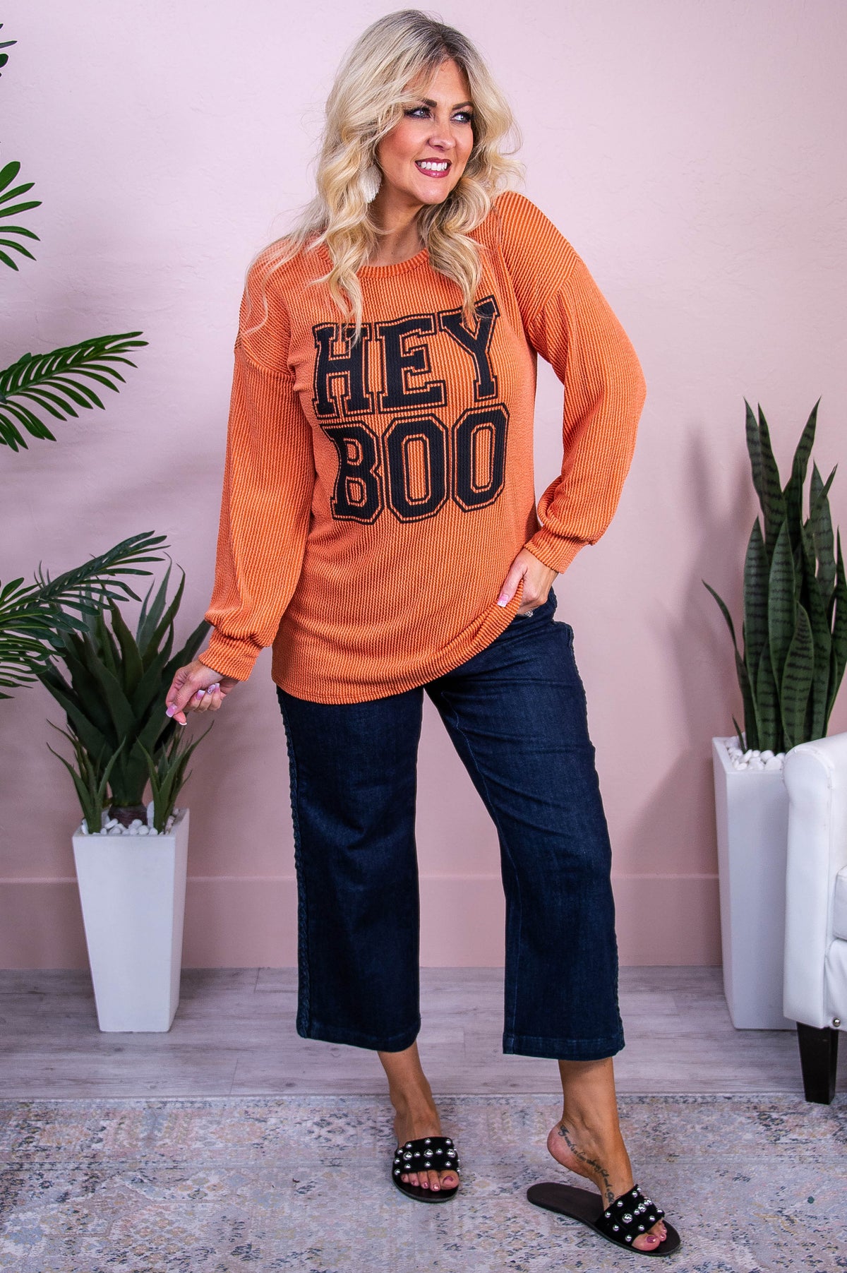 Hey Boo Dark Orange Ribbed Top - T10298DOR