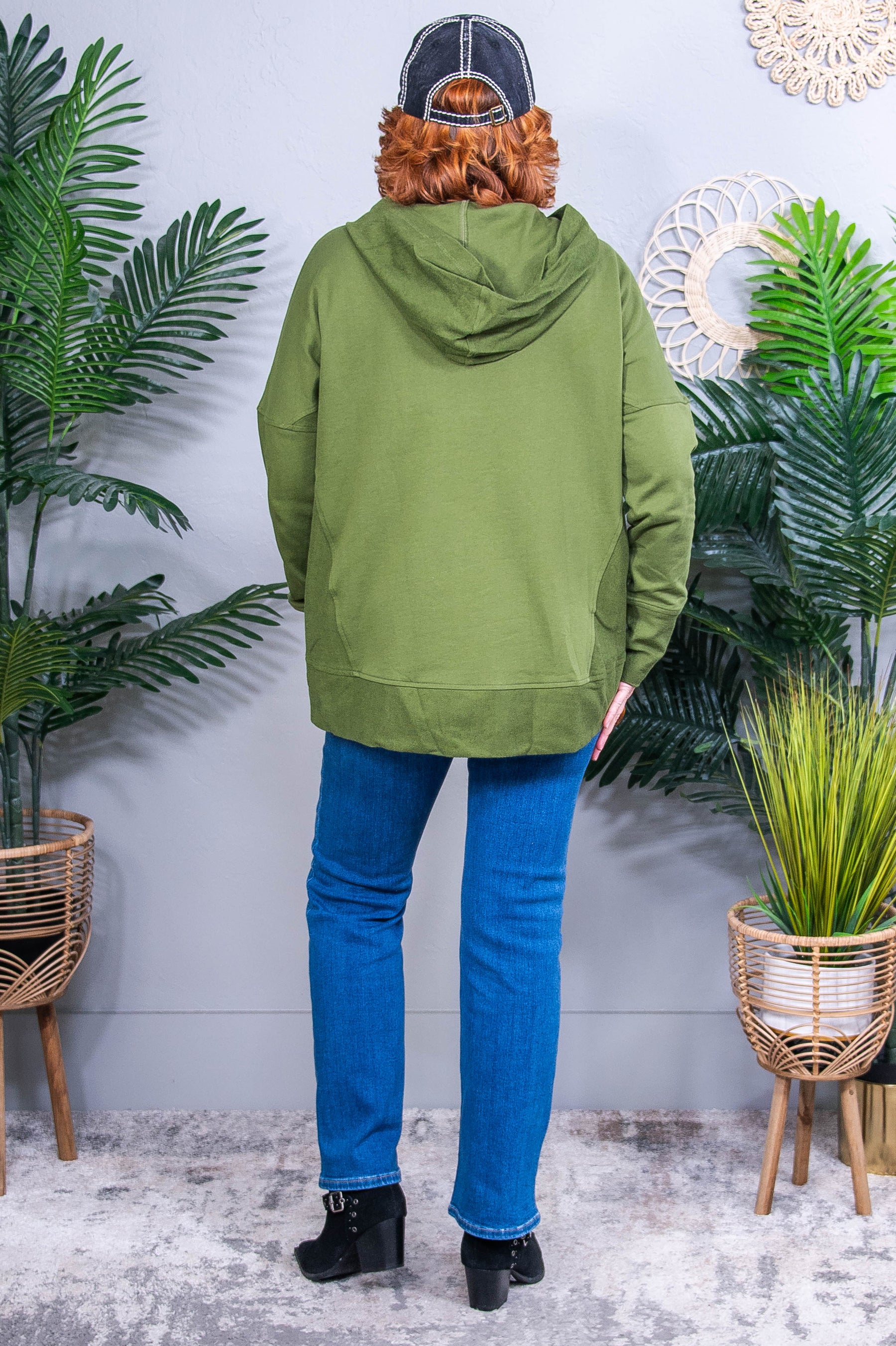 Simple Snug Snap Hooded Olive Pullover- T10930OL