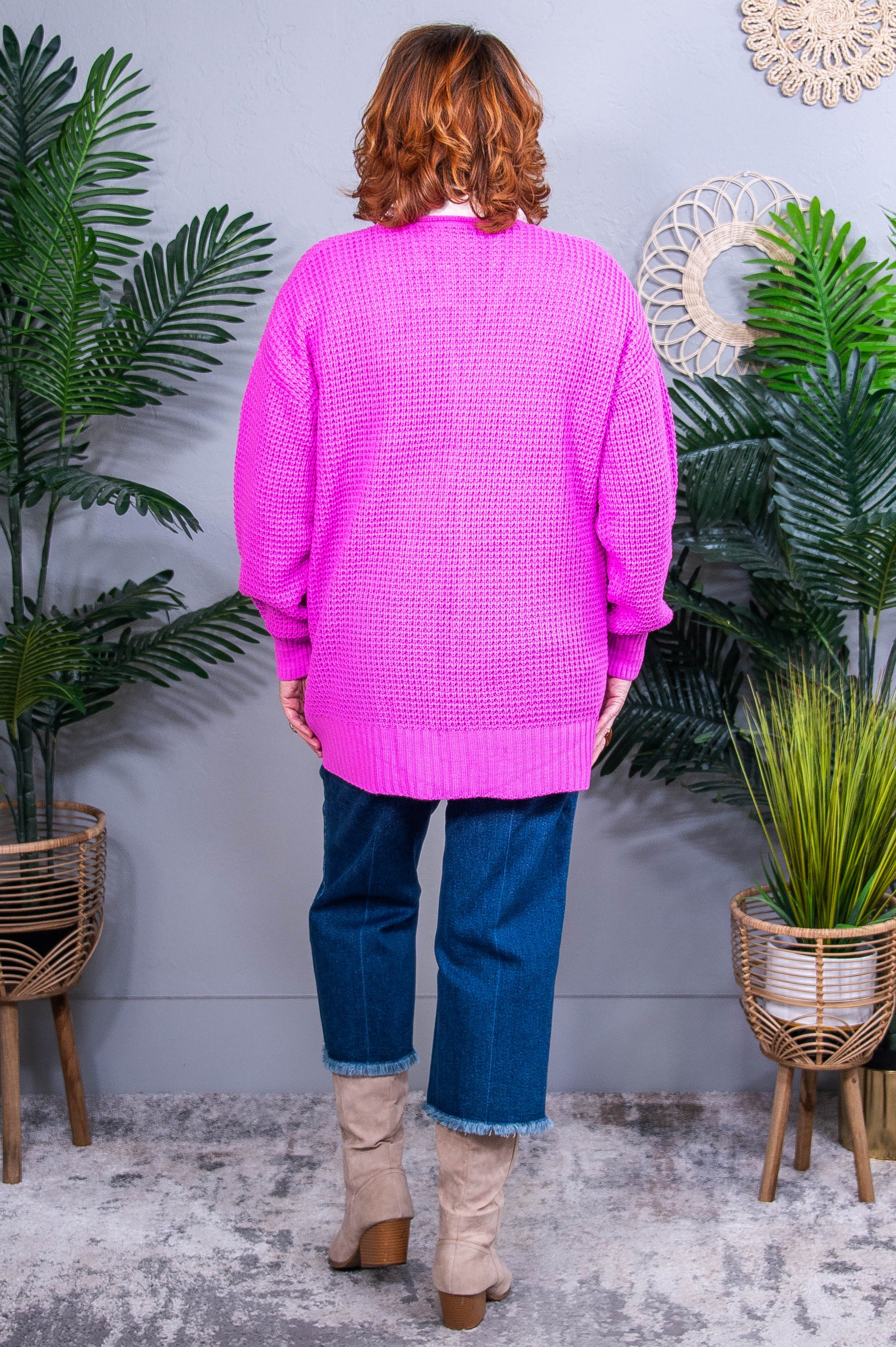 Everything Layer Waffle Knit Open Front Cardigan in Bright Mauve