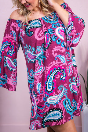 Here's The Plan Magenta/Multi Color Paisley Off The Shoulder Dress - D5520MV