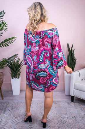 Here's The Plan Magenta/Multi Color Paisley Off The Shoulder Dress - D5520MV