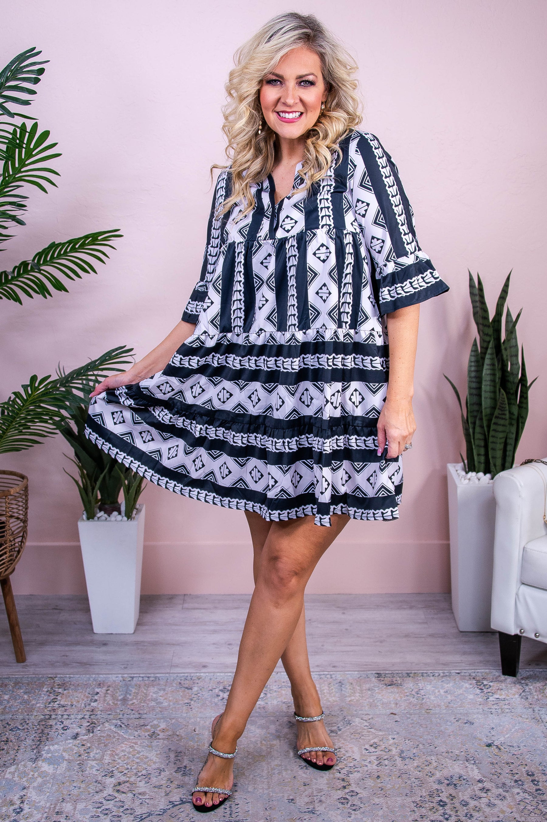 Don't Miss Your Chance Black/White Printed Dress - D5516BK