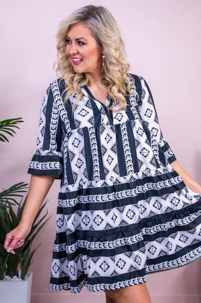 Don't Miss Your Chance Black/White Printed Dress - D5516BK