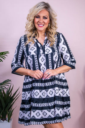 Don't Miss Your Chance Black/White Printed Dress - D5516BK