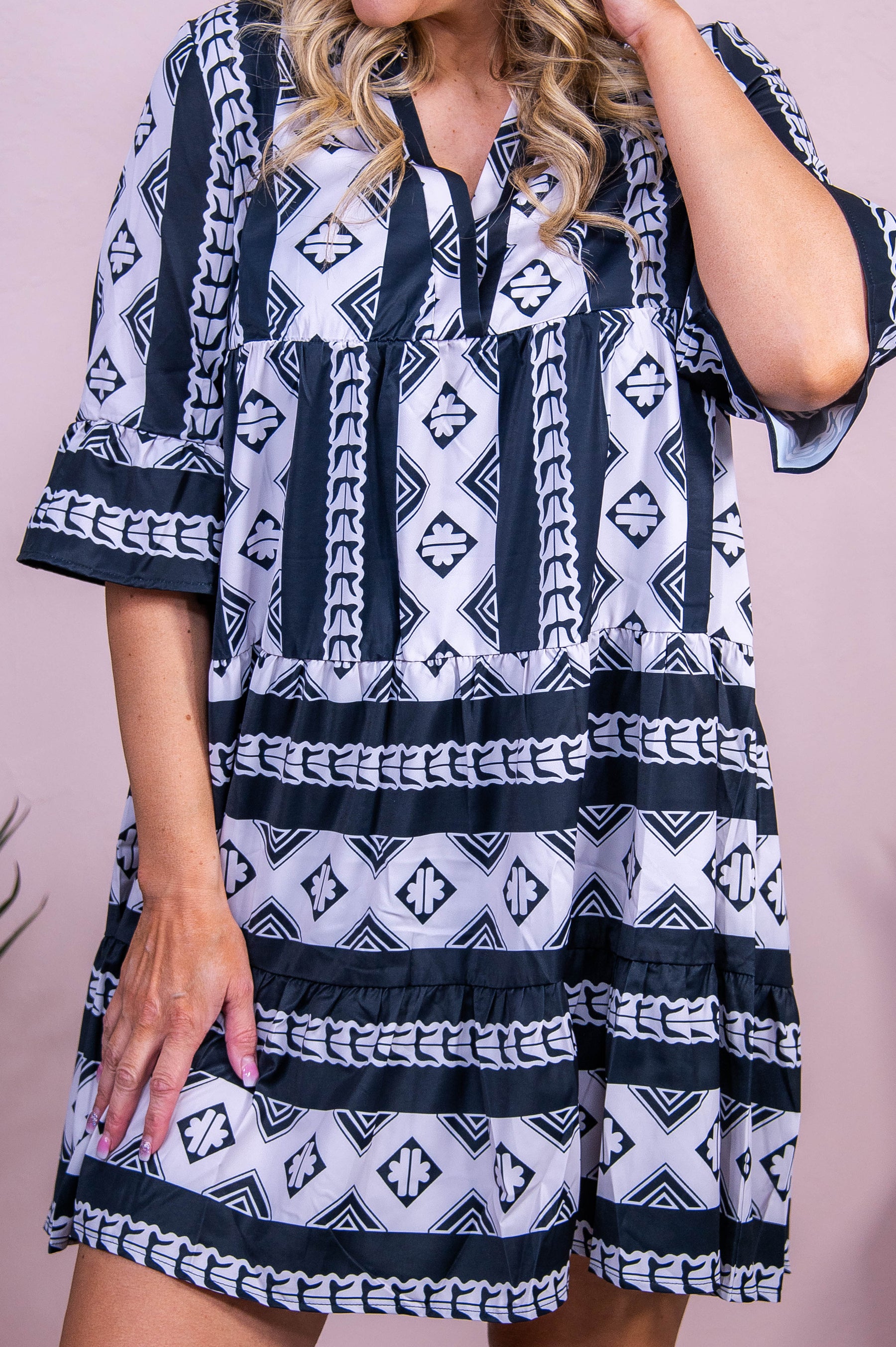 Don't Miss Your Chance Black/White Printed Dress - D5516BK