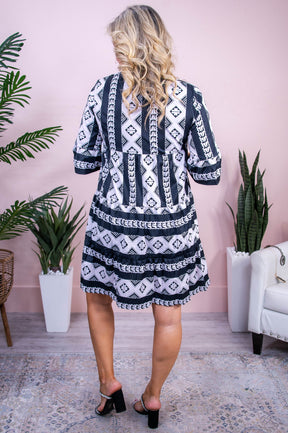 Don't Miss Your Chance Black/White Printed Dress - D5516BK