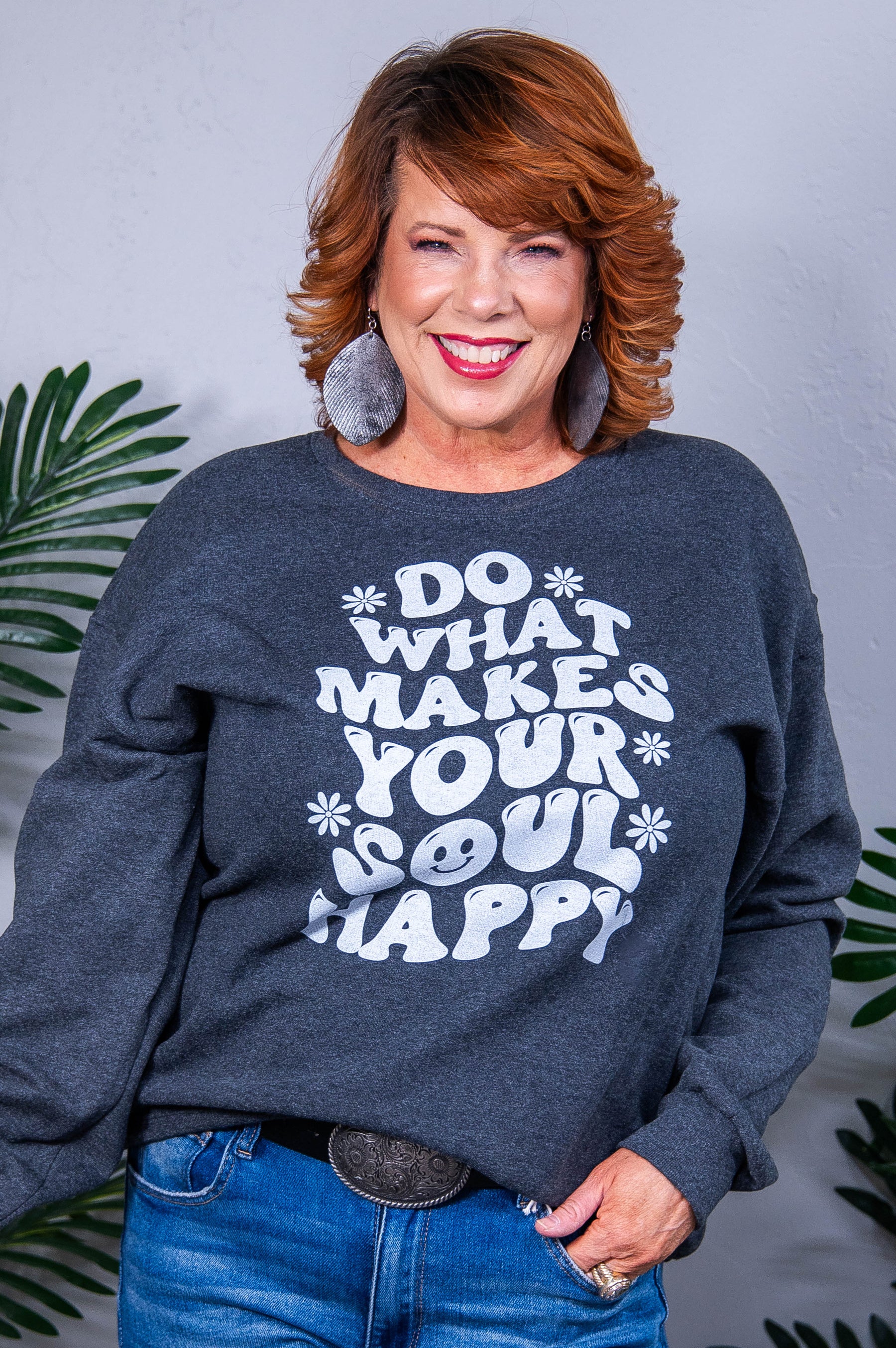 Do What Makes Your Soul Happy Charcoal Gray Graphic Sweatshirt - A3954CG