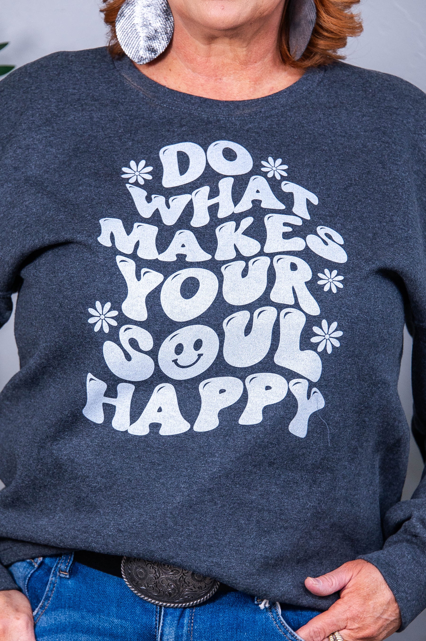 Do What Makes Your Soul Happy Charcoal Gray Graphic Sweatshirt - A3954CG