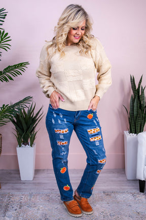 Coraline Medium Denim/Orange Distressed Pumpkin Patch Jeans - K1214DN