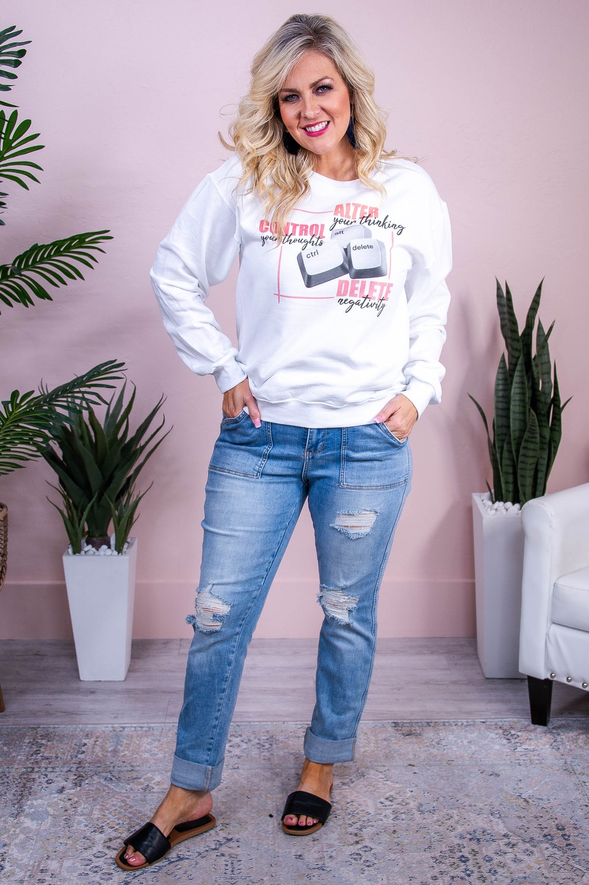 CTRL ALT Delete White Graphic Sweatshirt  - A3550WH