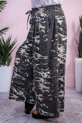 Camo Wearin' Country Girl Dark Olive/Multi Color Camouflage/Paint Splatter Wide Leg Pants - PNT1702CA