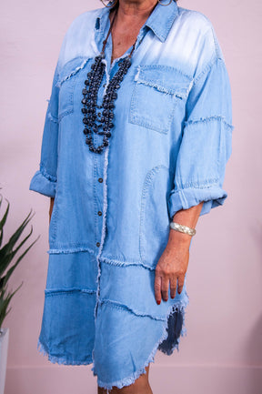 Crafting A Masterpiece Light Denim Solid Frayed Dress - D5517LDN