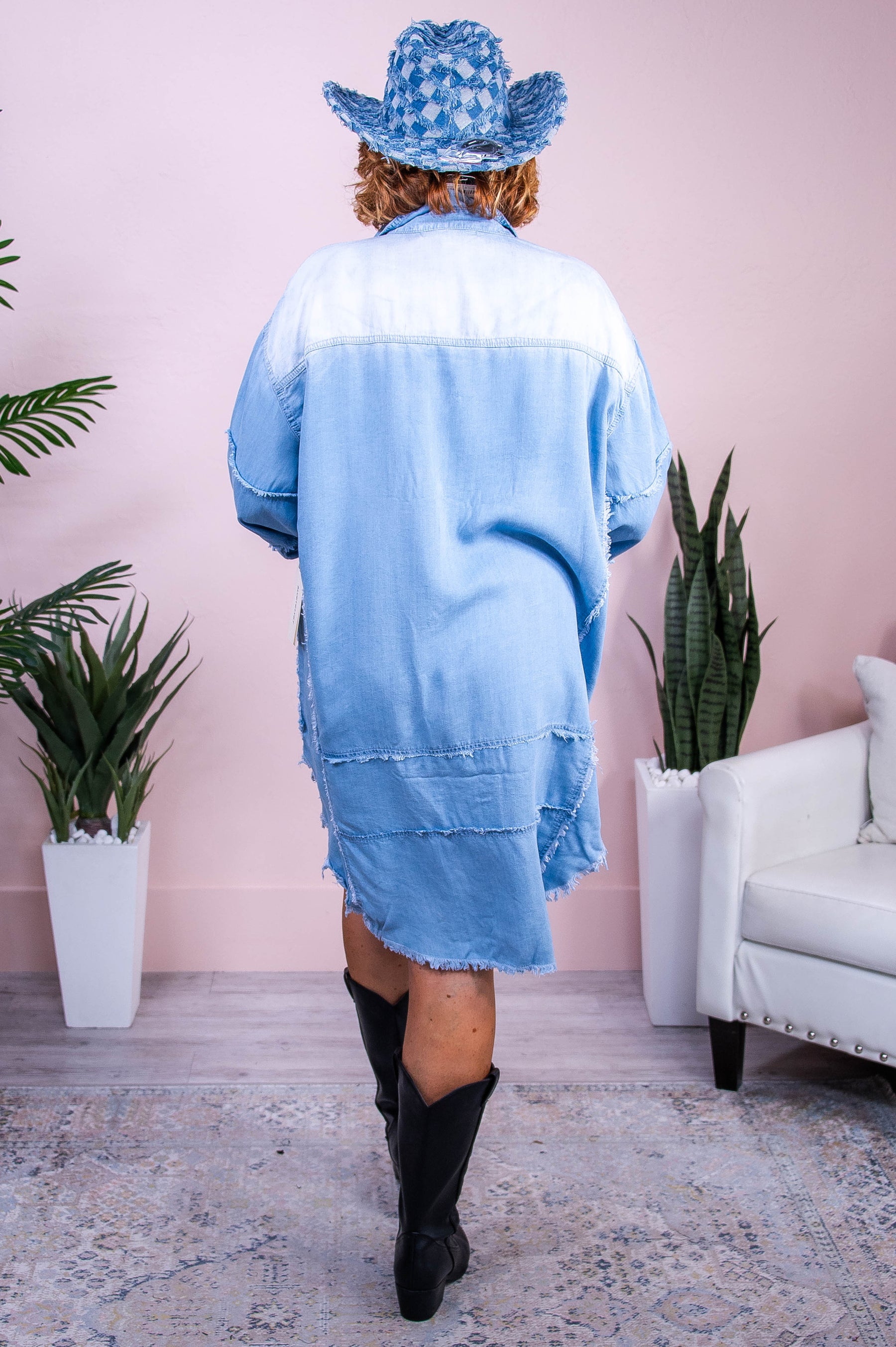 Crafting A Masterpiece Light Denim Solid Frayed Dress - D5517LDN