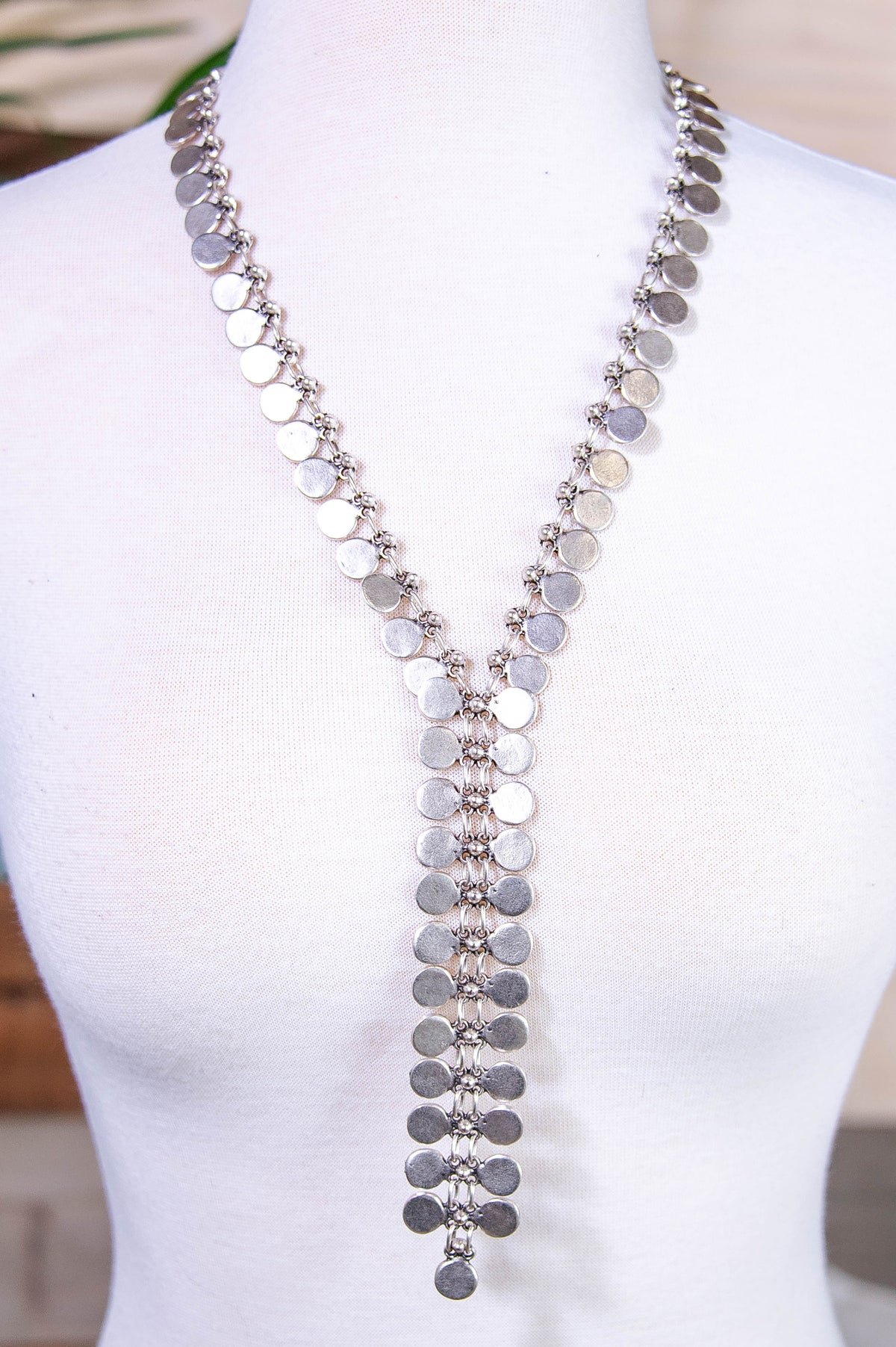 Silver Disks Y Necklace - NEK4398SI