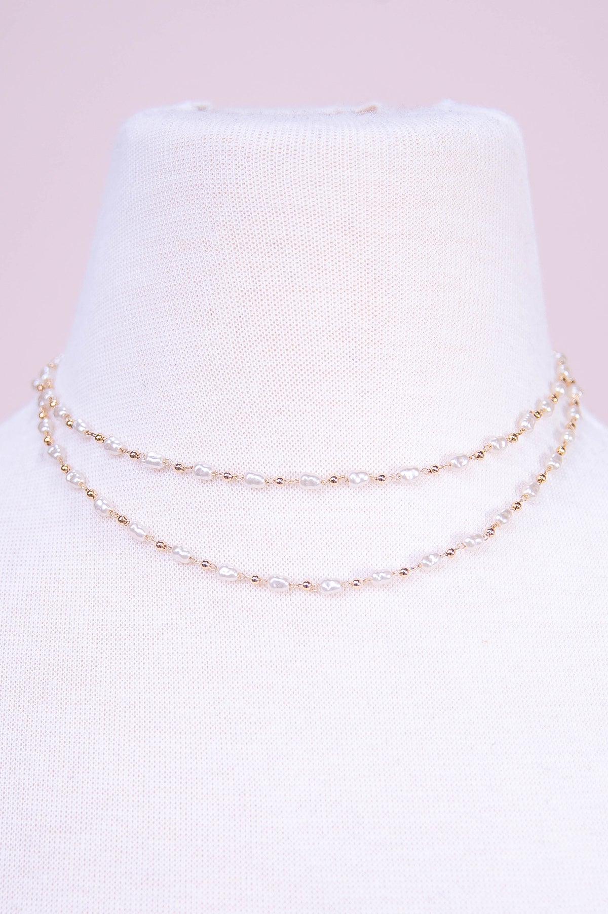 Gold Layered Chain Link Pearl Necklace - NEK4360GD