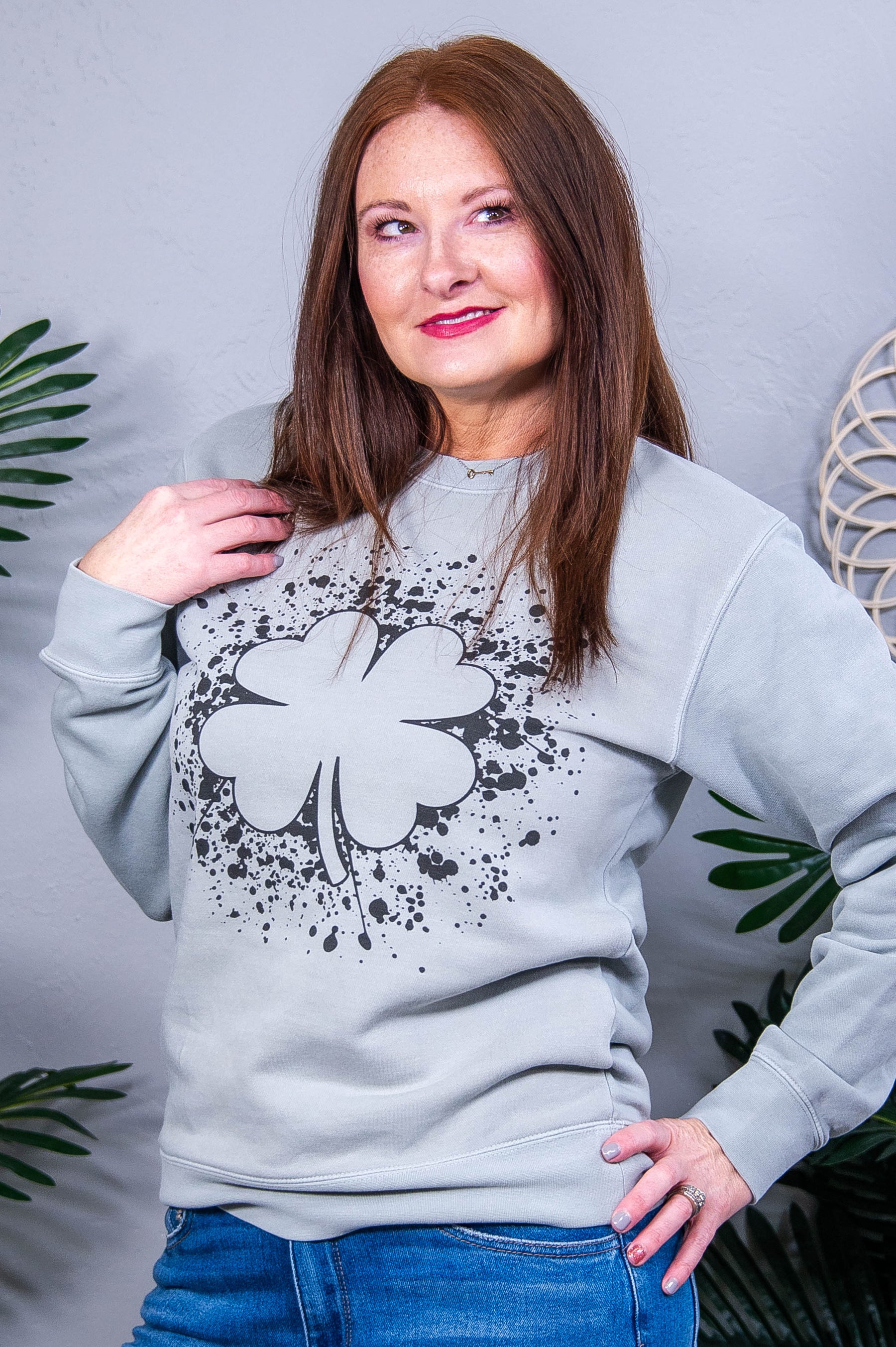 I'm Your Lucky Charm Pigment Sage Paint Splatter Printed Graphic Sweatshirt - A3959PSG