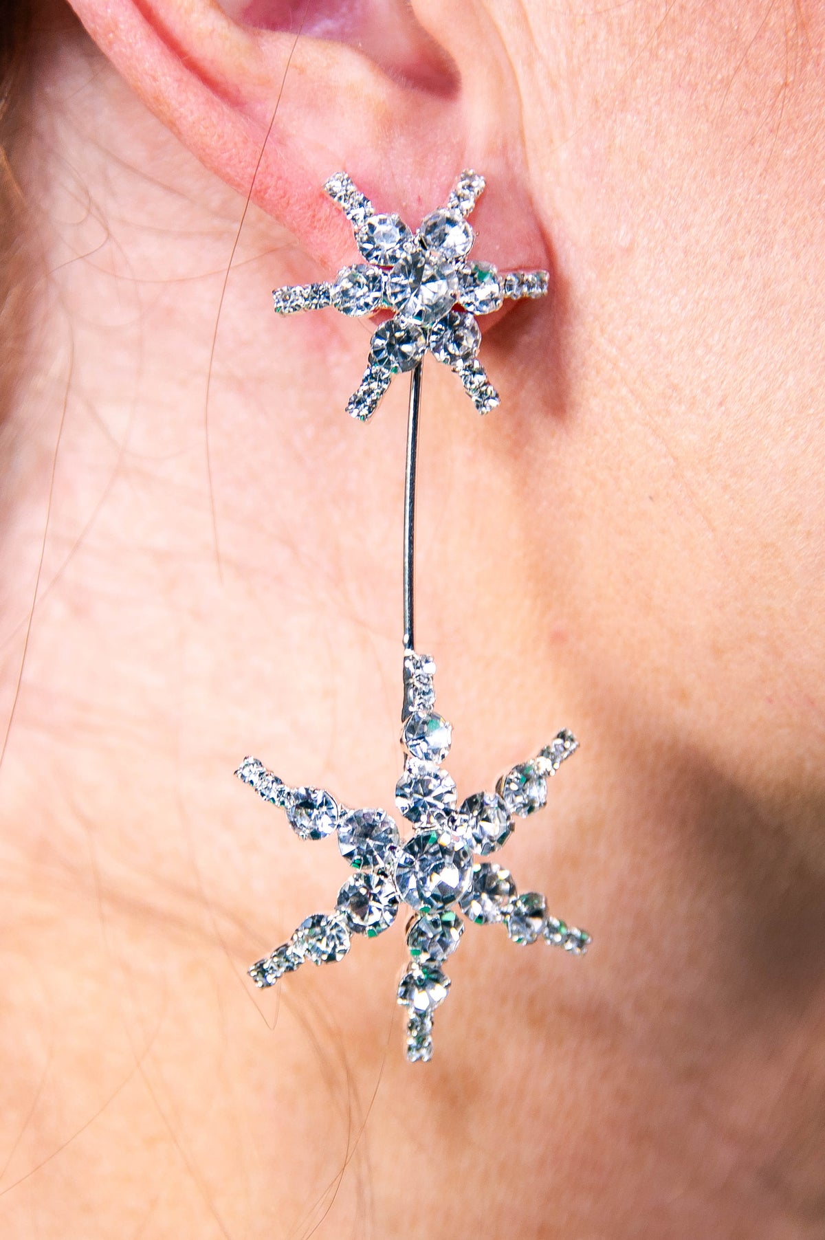 Silver Starburst Rhinestone Earrings - EAR4478SI