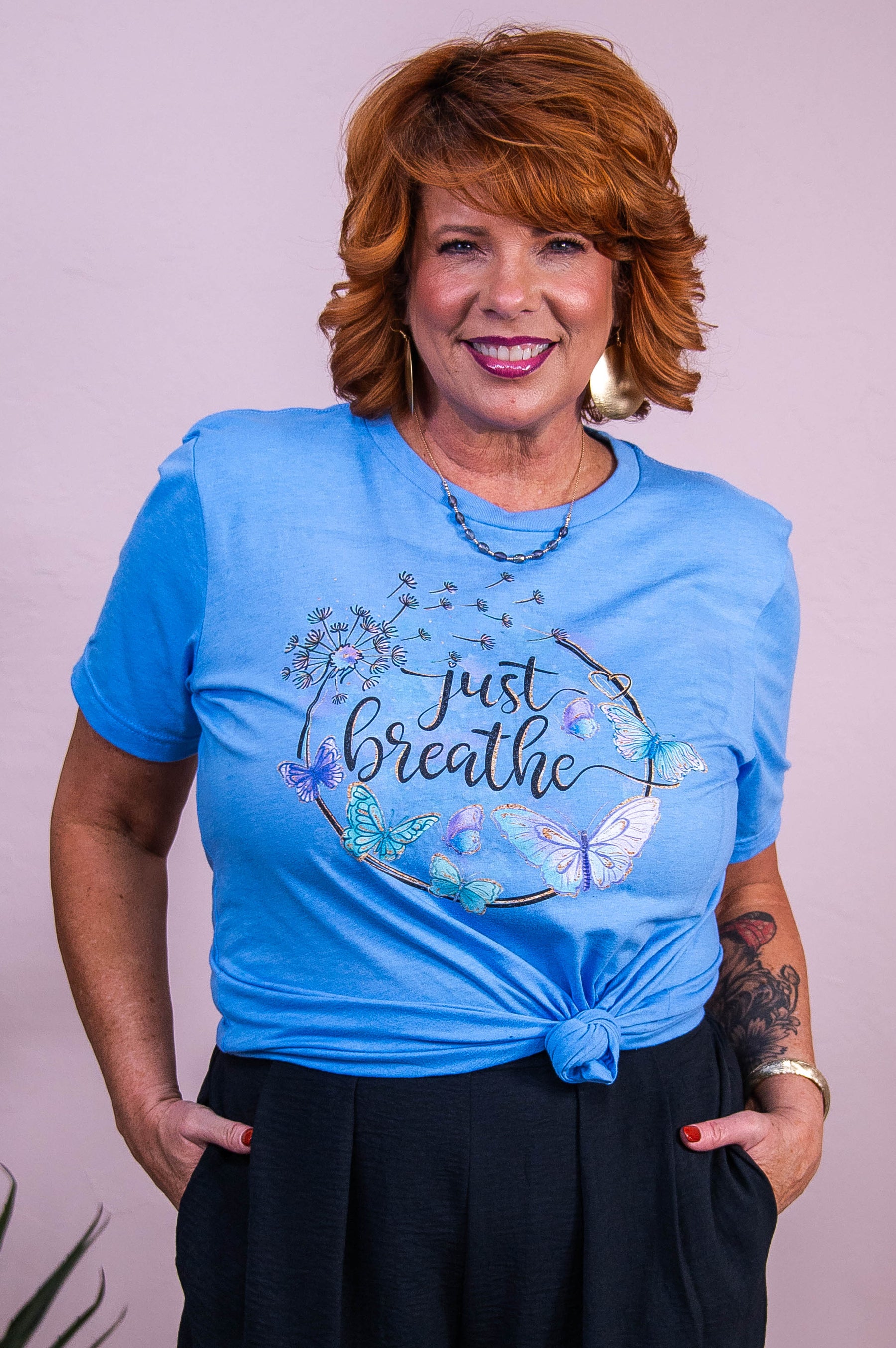 Just Breathe Heather Carolina Blue Graphic Tee - A3564HCB