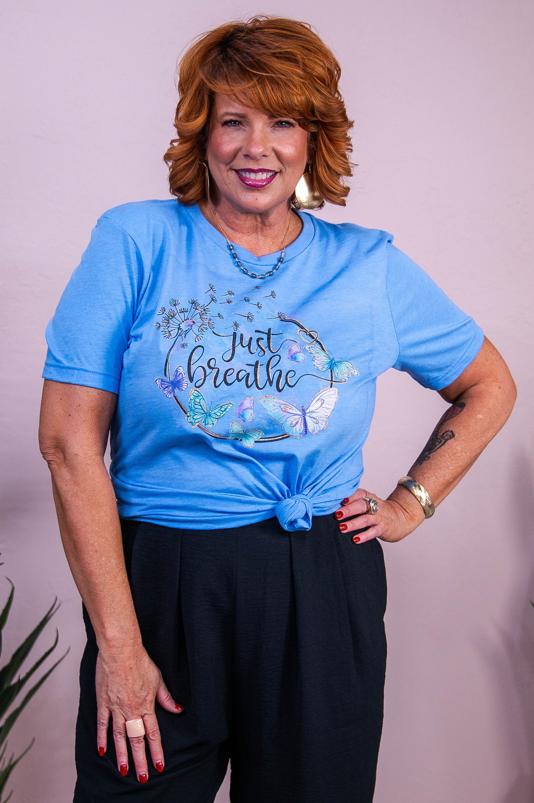 Just Breathe Heather Carolina Blue Graphic Tee - A3564HCB