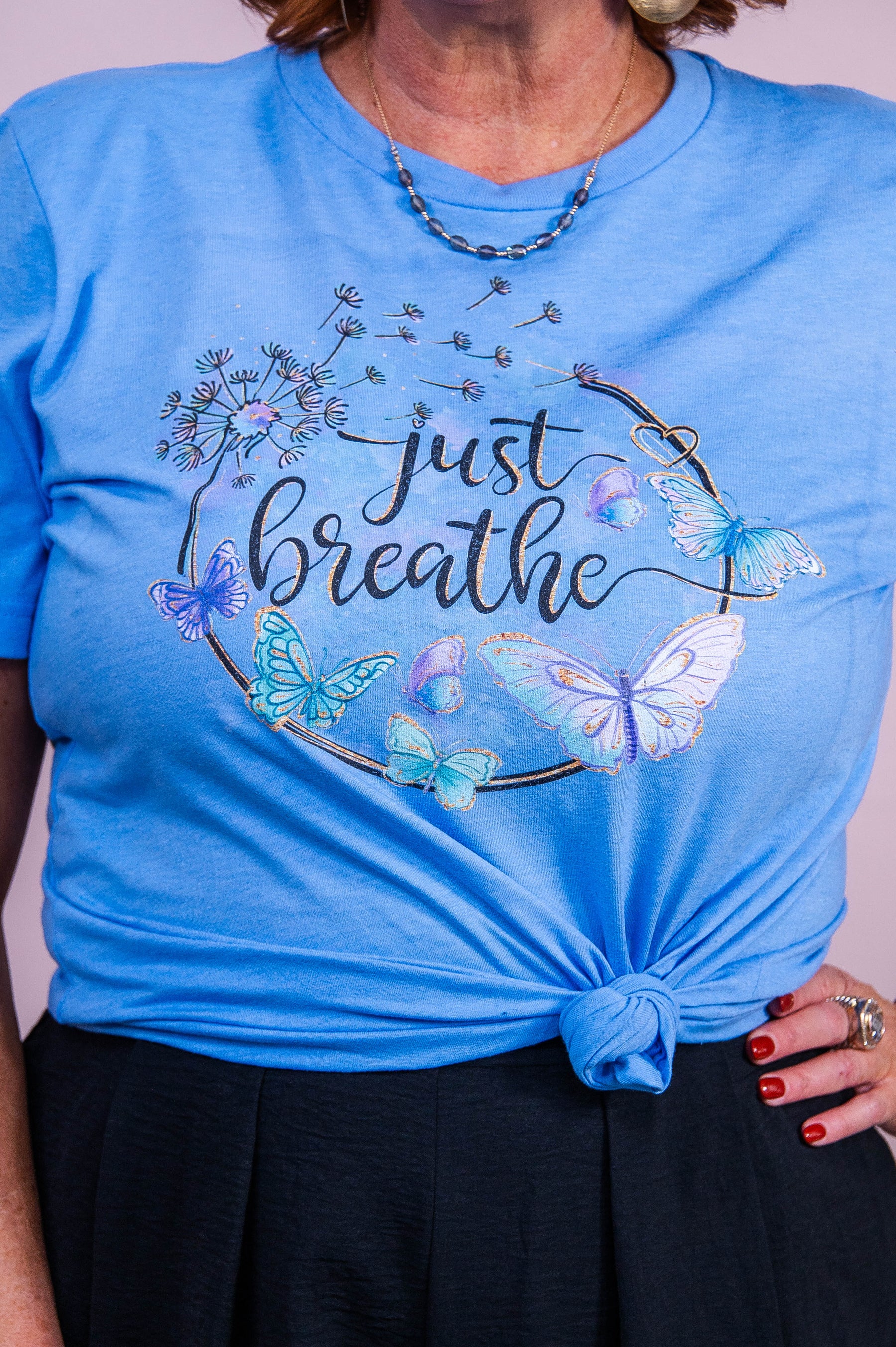 Just Breathe Heather Carolina Blue Graphic Tee - A3564HCB