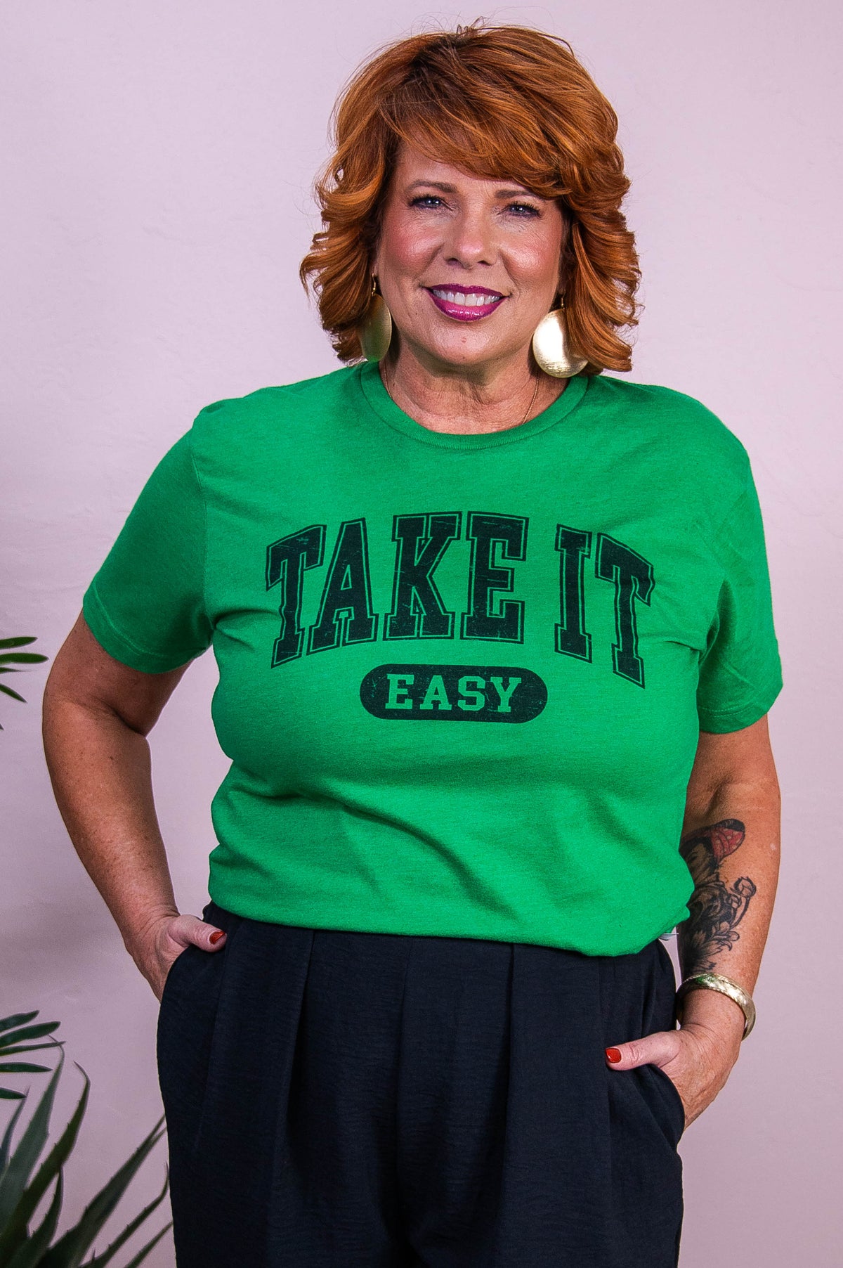 Take It Easy Vintage Green Graphic Tee - A3561VGN