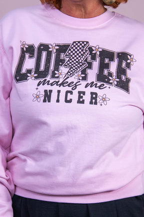 Coffee Makes Me Nicer Light Pink Graphic Sweatshirt - A3560LPK