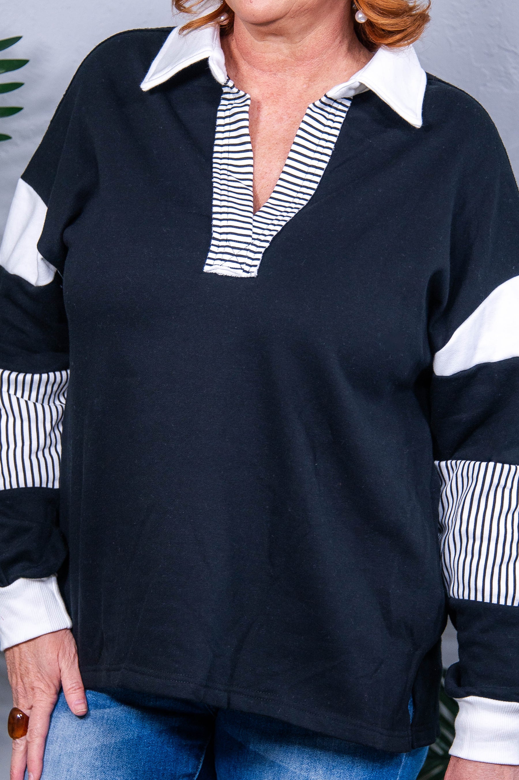 Set On Success Black Striped Sweatshirt Top