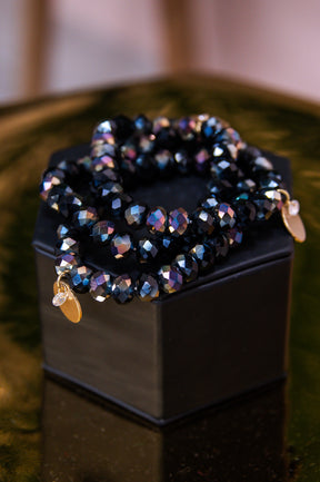 Black Beaded/Bling Stackable Bracelet - BRC3351BK