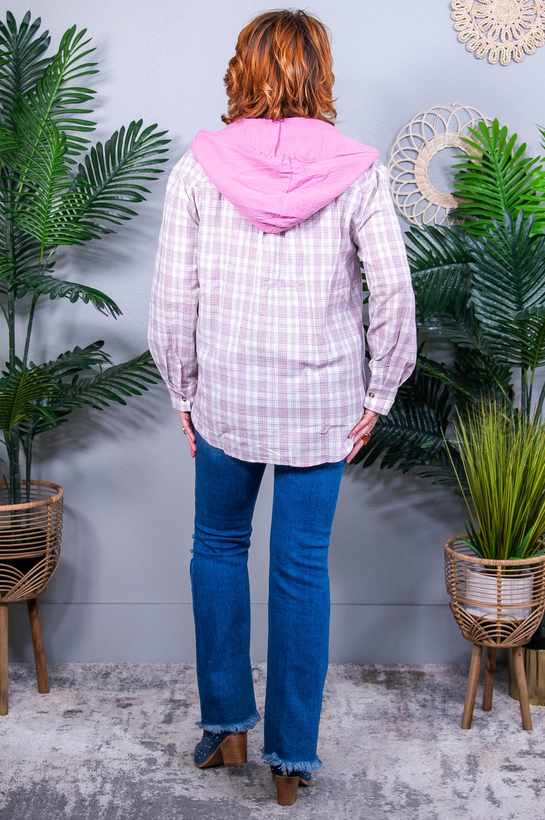 Living For The Moment Pink Checkered Hooded Shacket