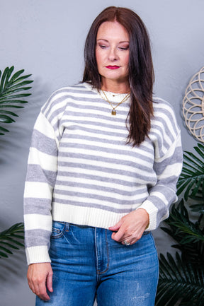 Cozy Moments Gray Striped  Sweater Top