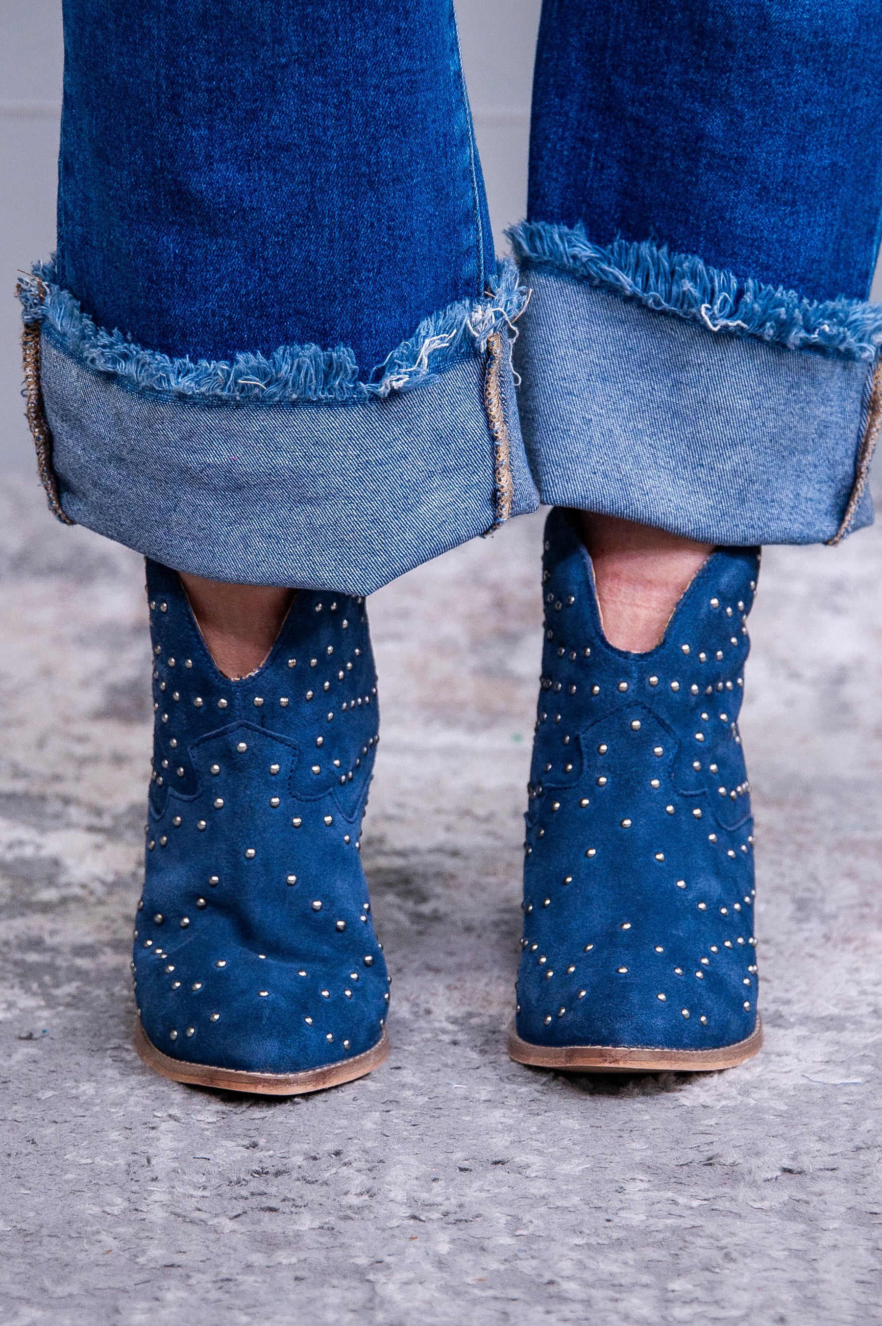 Twilight Studded Heeled Ankle Boot in Denim