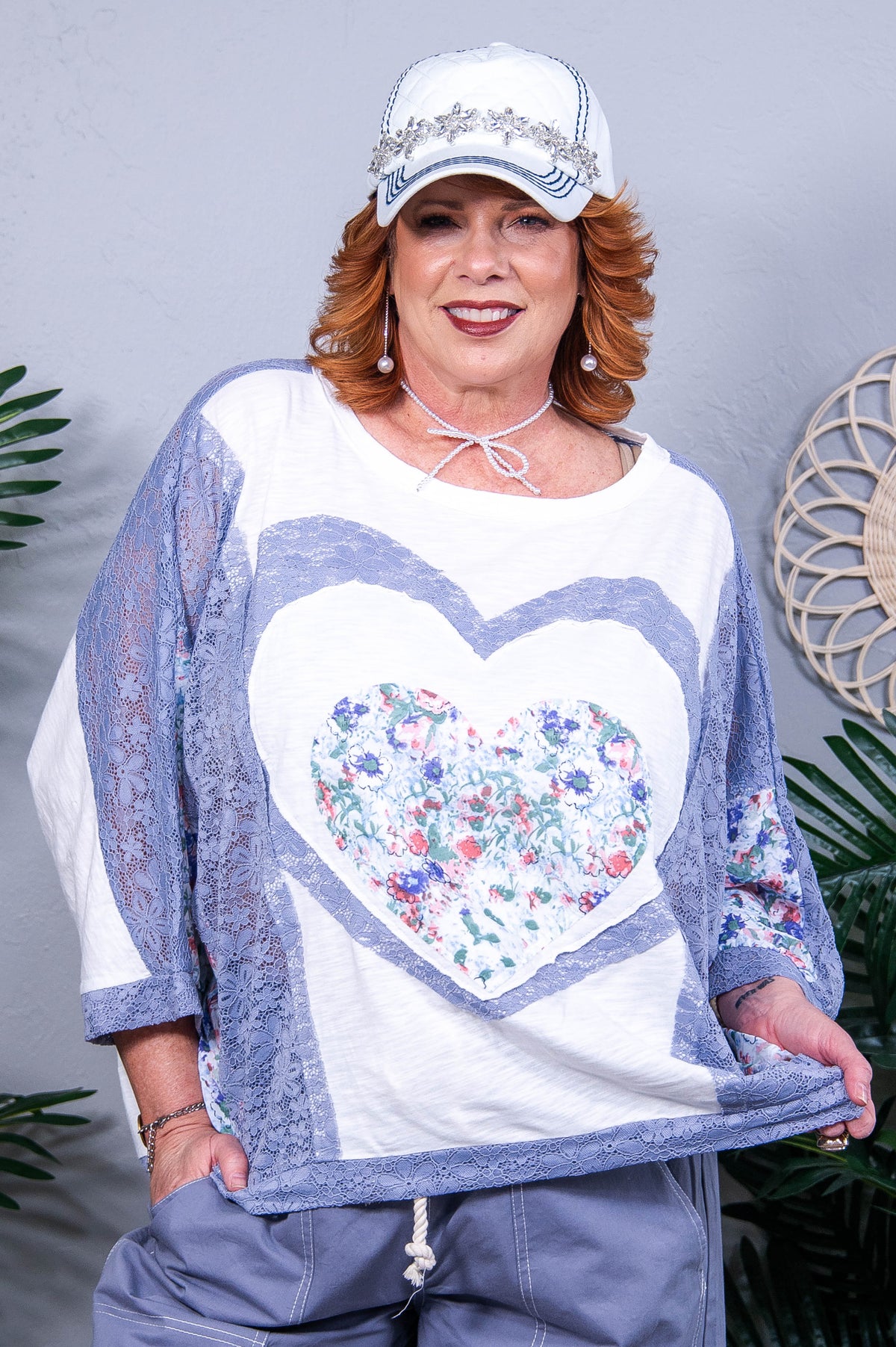 Forever My Favorite White/Periwinkle Floral/Heart Printed Top - T10852WH