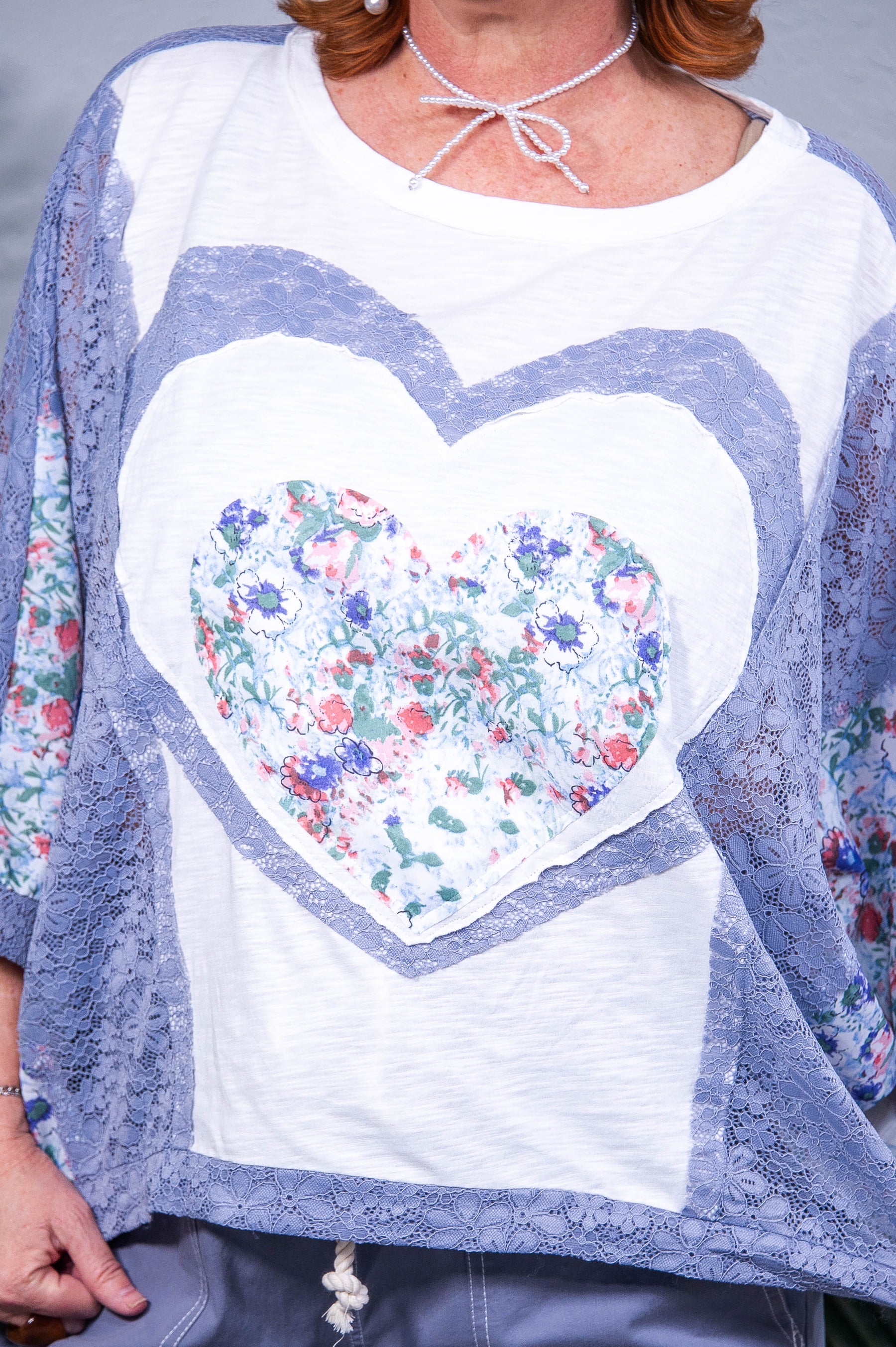 Forever My Favorite White/Periwinkle Floral/Heart Printed Top - T10852WH