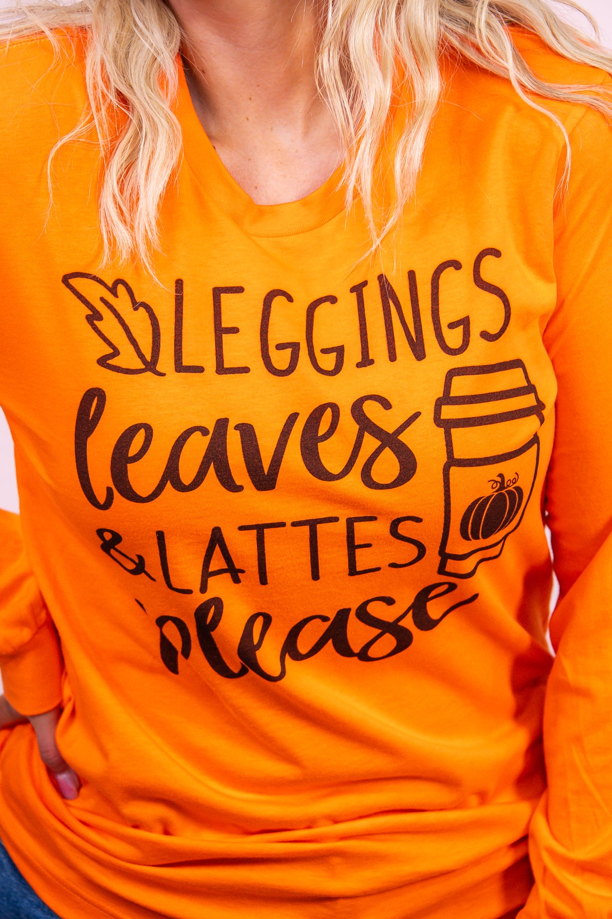 Leggings Leaves & Lattes Orange Long Sleeve Graphic Tee - A2986OR