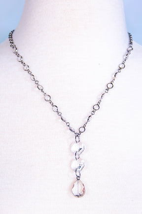 Silver Linked Chandelier Glass Dangle Necklace - NEK4407SI