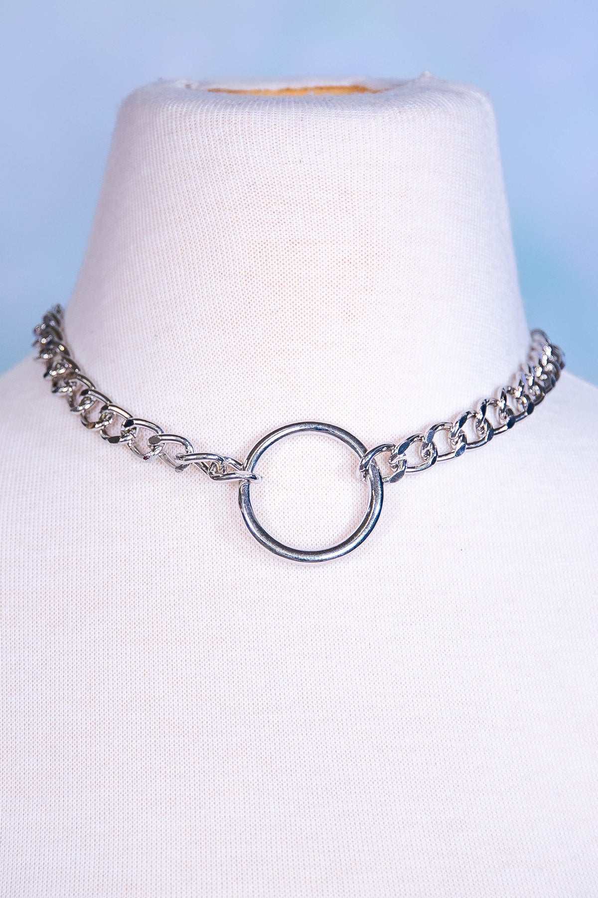 Silver Curb Chain with Ring Necklace - NEK4405SI