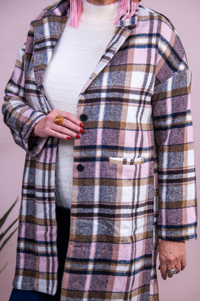 Sights To See Pink/Multi Color Plaid Long Jacket - O5546PK