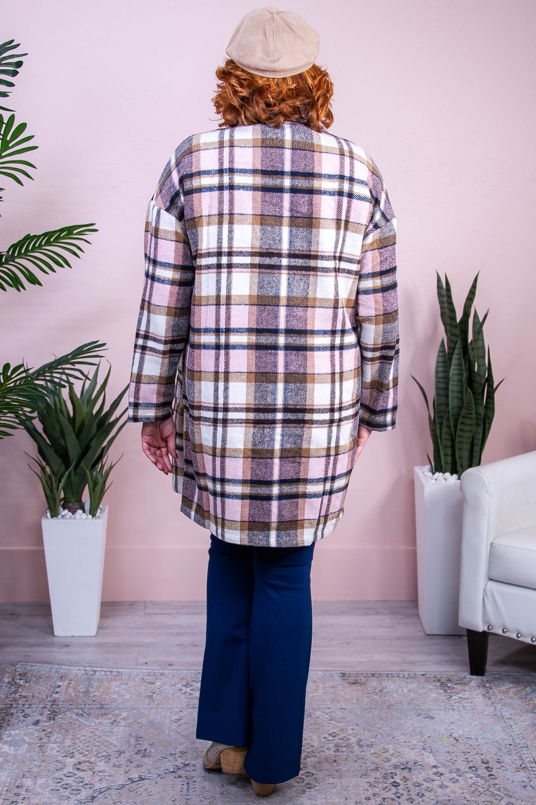 Sights To See Pink/Multi Color Plaid Long Jacket - O5546PK