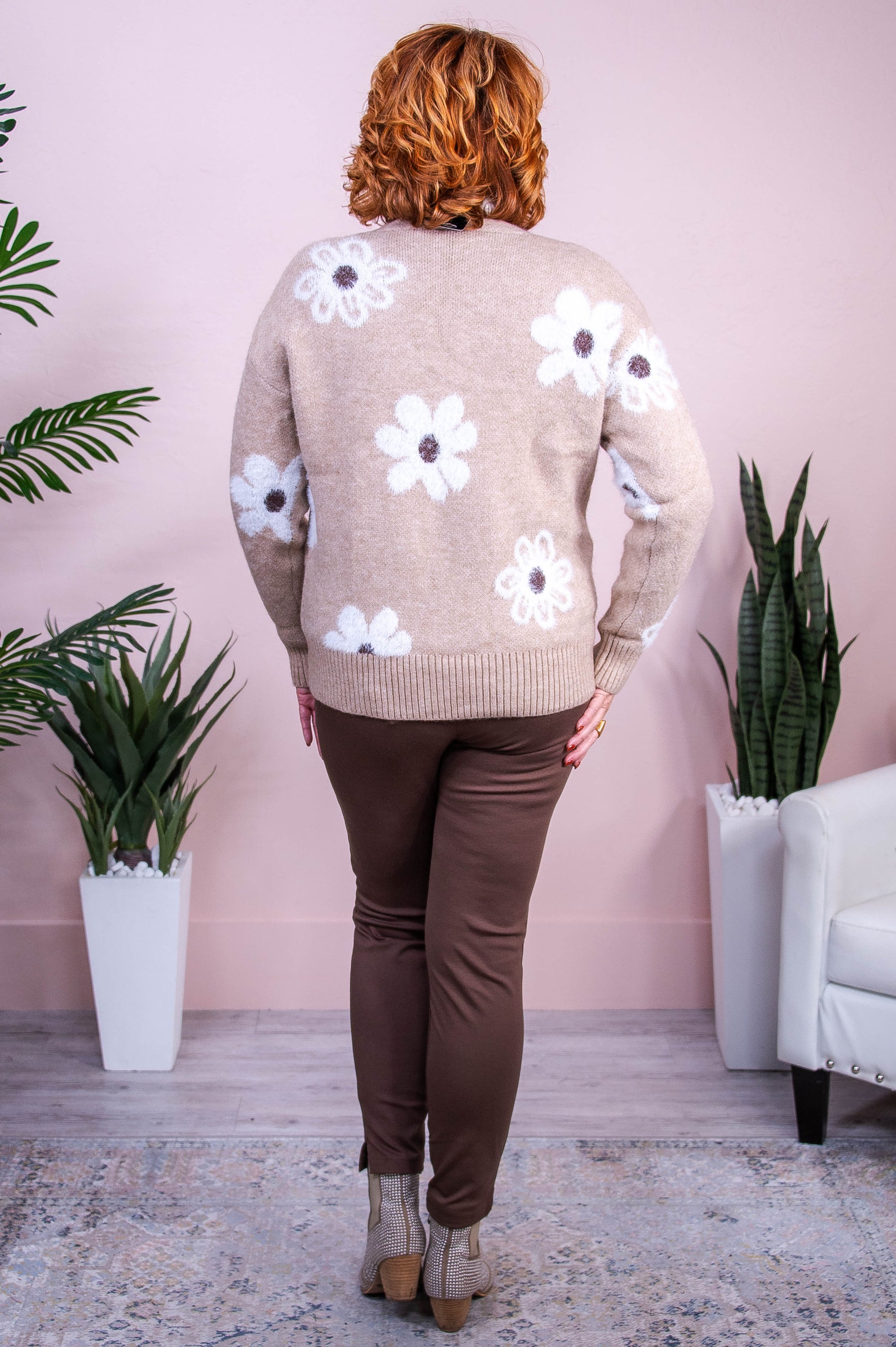 Admirable Actions Tan/Multi Color Floral Knitted Cardigan - O5545TN