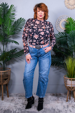 A Dose Of Classy Black Floral Mesh Top - T10869BK