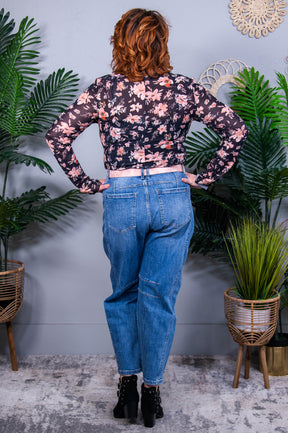 A Dose Of Classy Black Floral Mesh Top